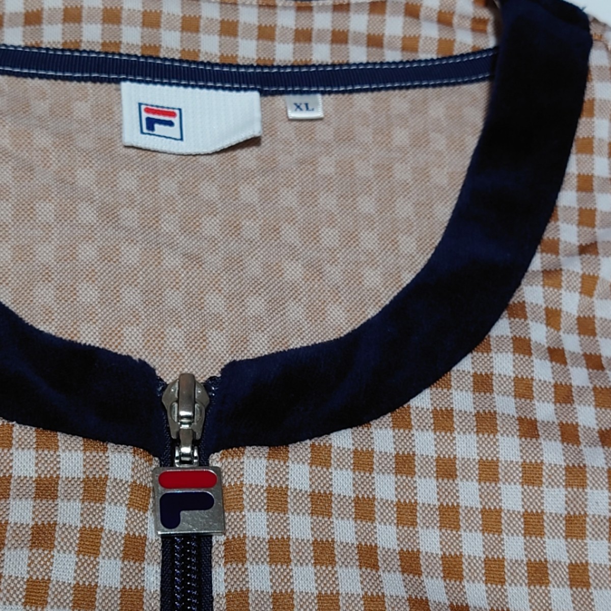 フィラ　ギンガムチェック×ベロアのジャケット　XLサイズ　テニスウェア　