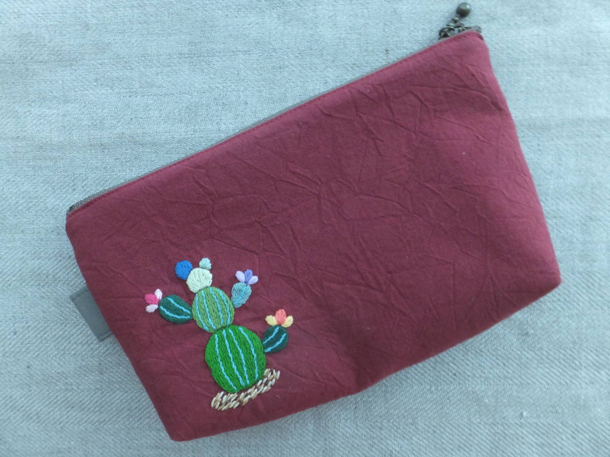 *[ cactus. embroidery pouch ④]Handmade.... hand embroidery hand made handmade goods 