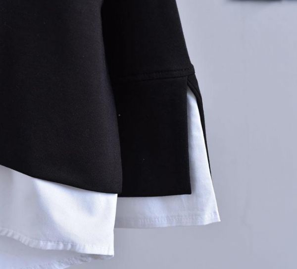  наш магазин включение в покупку 1 десять тысяч иен бесплатная доставка #XL размер # осень новый товар стиль замечательный накладывающийся надеты способ переключатель свободно большой размер туника tops * чёрный белый 