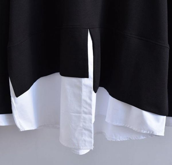  наш магазин включение в покупку 1 десять тысяч иен бесплатная доставка #XL размер # осень новый товар стиль замечательный накладывающийся надеты способ переключатель свободно большой размер туника tops * чёрный белый 