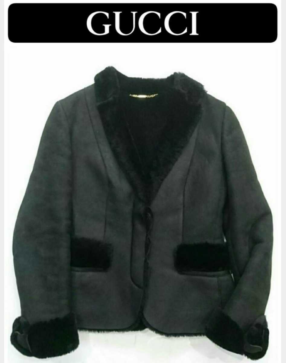 即完売 GUCCI グッチ イタリア製 最高級リアルムートンテーラードジャケット 美品 レザー ライダース コート