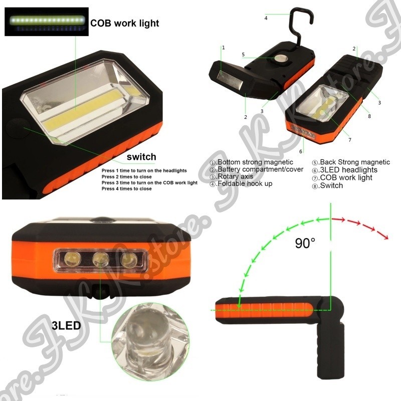 【マグネット/フック式】 COB LEDライト ワーク アウトドア 車 自動車 カー用品 懐中電灯 マットブラック 2950