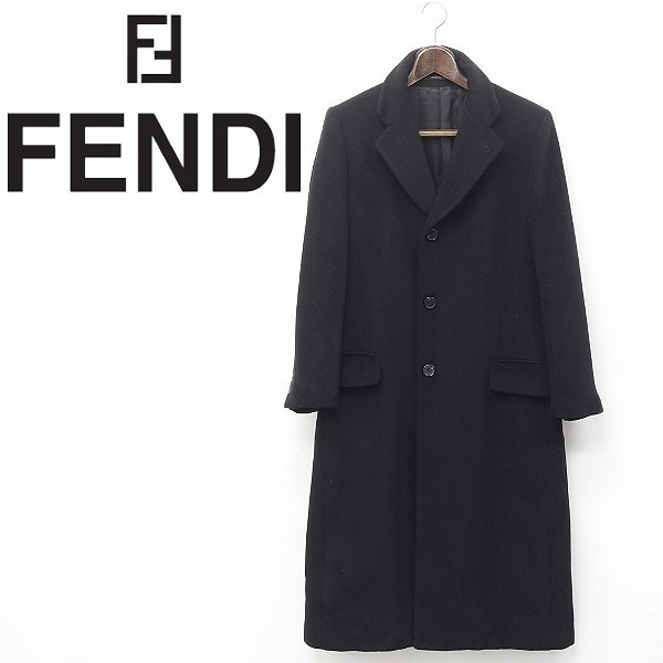  Vintage *FENDI/ Fendi кашемир . шерсть Cesta - длинное пальто черный 