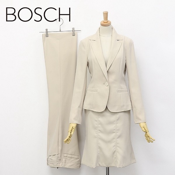 ◇BOSCH/ボッシュ 1釦 ジャケット＆スカート フレアパンツ 3ピース スーツ セットアップ アイボリー 36/38 