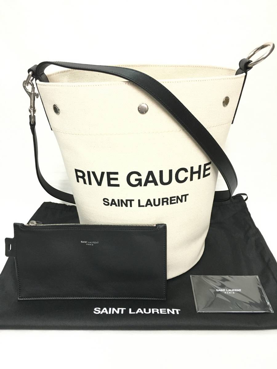 新品 サンローラン リヴ ゴーシュ SEAU リネン ロゴ バケットバッグ SAINT LAURENT ショルダーバッグ