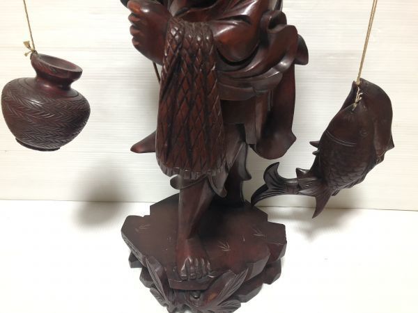 特大サイズ/置物/木彫り/仙人/釣り/寿老人/彫刻/オブジェ/縁起物 高さ