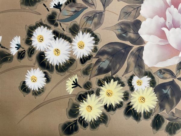 笠井青芳作 『四季草花』掛軸 古美術 骨董 インテリア 129cm×64cm 共箱入り_画像5