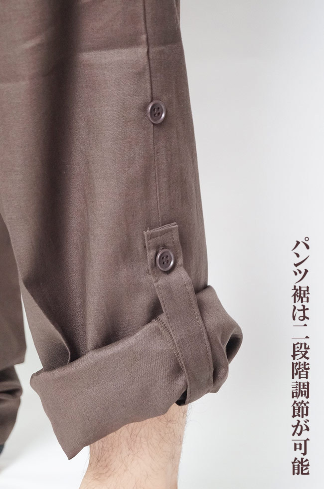 【ひめか】作務衣 日本製 綿麻-袖裾 ロールアップ付き 8050　焦茶LL_画像4