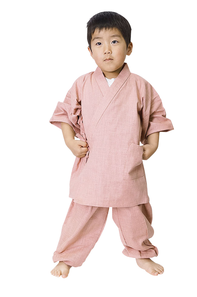 【ひめか】作務衣 日本製 子供 絣紬 作務衣 ピンク90ｃｍ