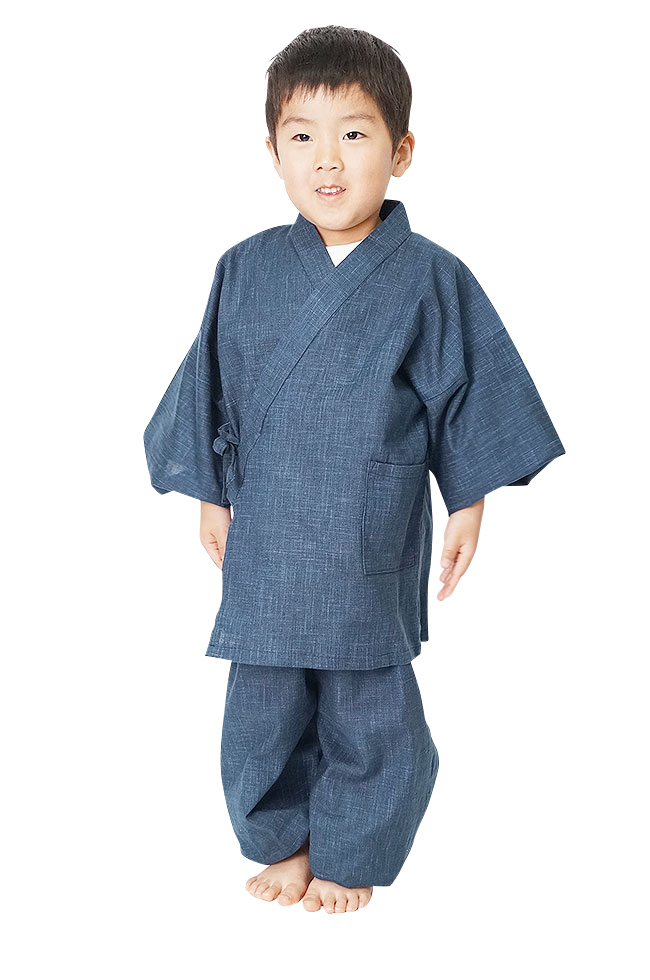 【ひめか】作務衣 日本製 子供 絣紬 作務衣 濃紺120ｃｍ