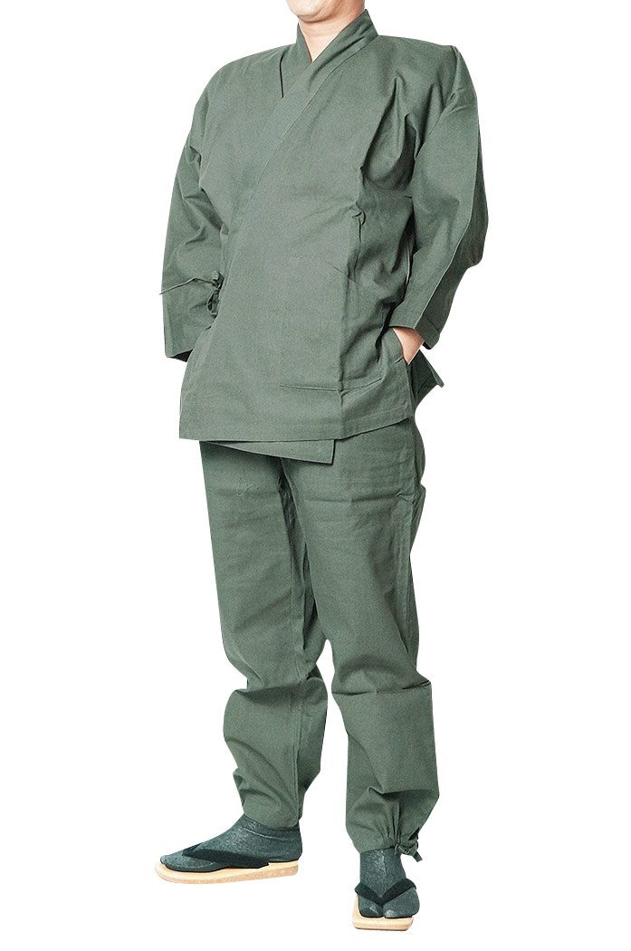 【ひめか】作務衣 メンズ 宗門　かく宗上質作務衣-綿100％　深緑Ｌ