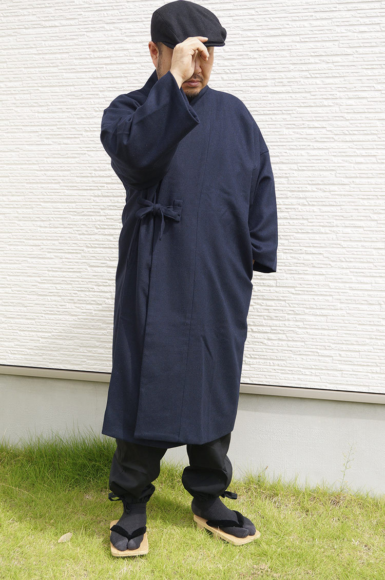 【ひめか】 作務衣 ウールコート 日本製 5080 濃紺Ｌ