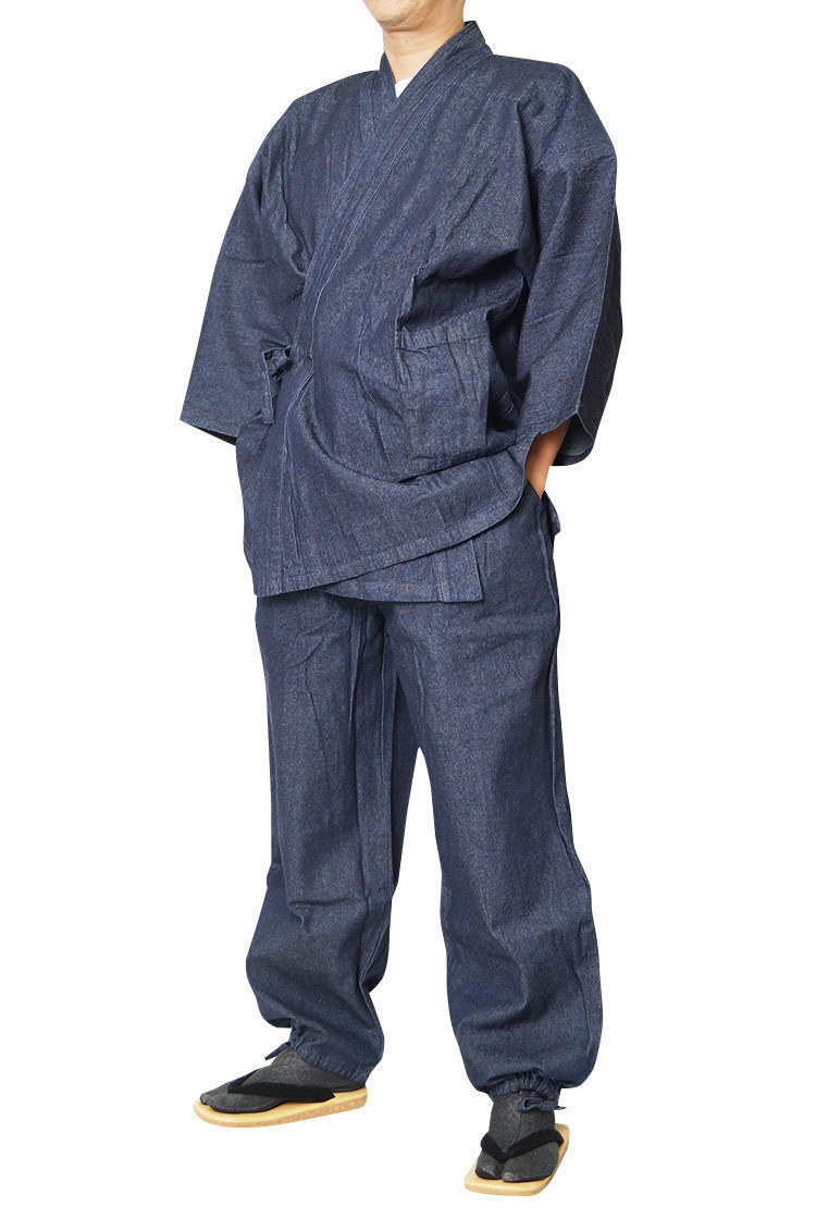 かわいい新作 【ひめか】 ソフトカジュアル　デニム作務衣6.5オンス 綿100% 濃紺ＬＬ 作務衣