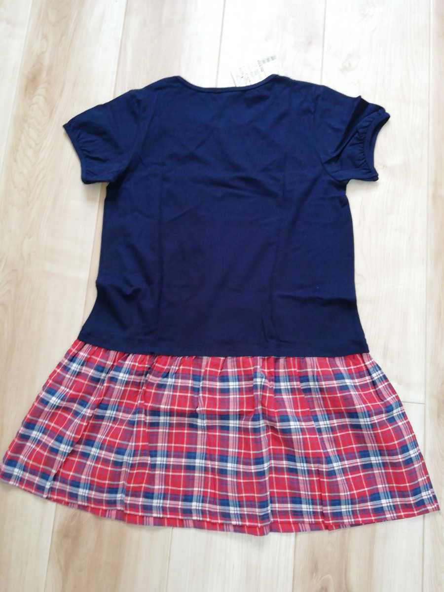 150cm* Muji Ryohin switch short sleeves tunic One-piece * navy blue × red tartan check .. pattern 