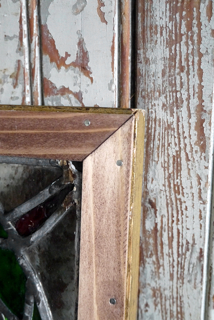  античный витражное стекло × дерево рамка окна 38[afg2-38] садоводство автомобиль Be ga- Lee дисплей Vintage двери дверь ручка двери торцевая дверь интерьер 