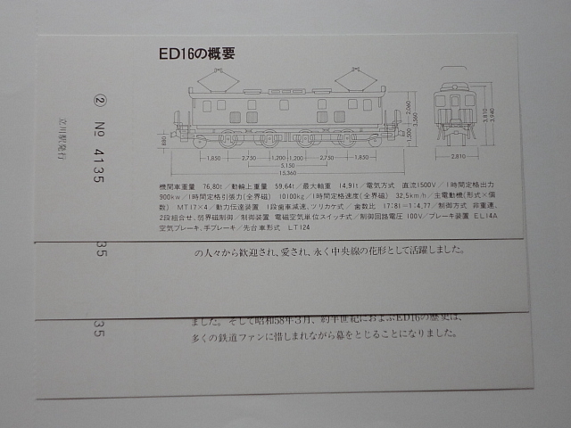 さよならED16 記念入場券 立川駅 昭和58年の画像4