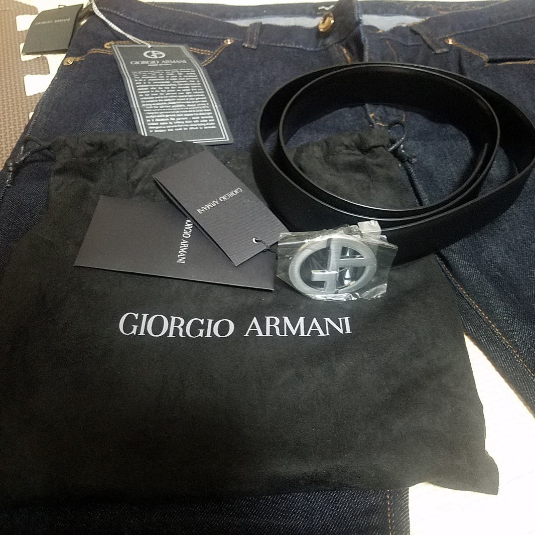 新品２点　giorgio armani ジョルジオアルマーニ/デニム36（インディコブルー） /GAロゴベルト（未カット）/大きいサイズ_画像3