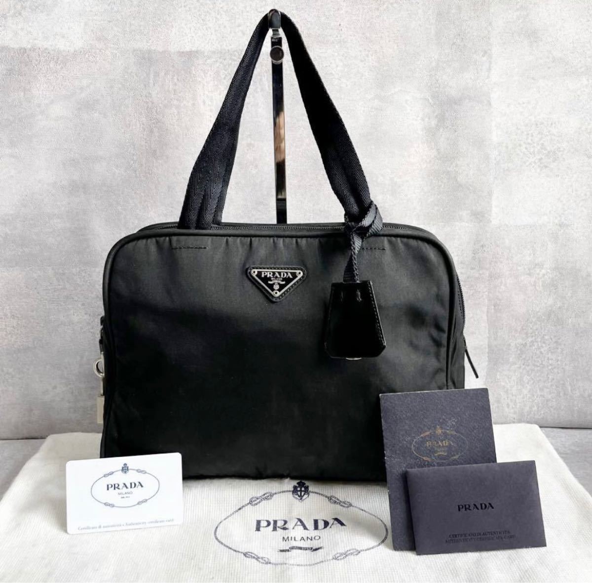 PRADA トートバッグ ナイロン 黒 三角プレート 正規品 鍵 南京錠