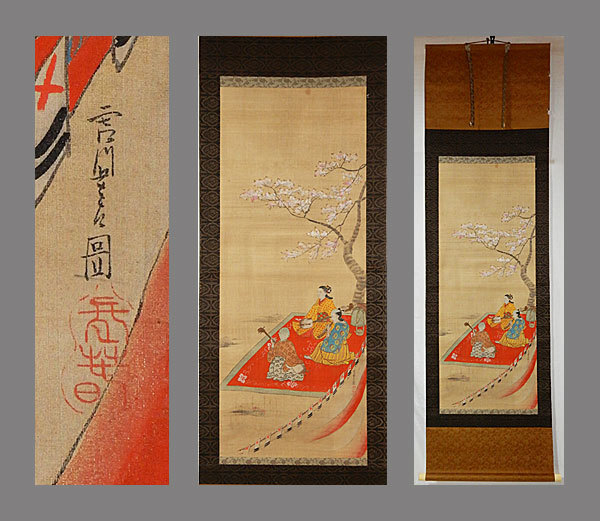 [ genuine work ]#. river length spring #. map #. river ..# Edo era. ukiyoe .# autograph # hanging scroll #.. axis # Japanese picture #