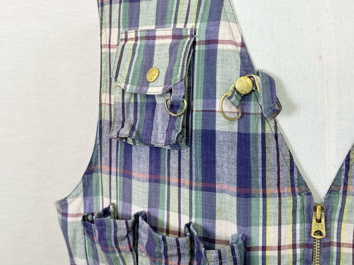 希少《 Old Model / Fishing Vest 》90s 美品【 Ralph Lauren ビンテージ マドラスチェック フィッシング ベスト ムートンパッチ XL 】_画像4