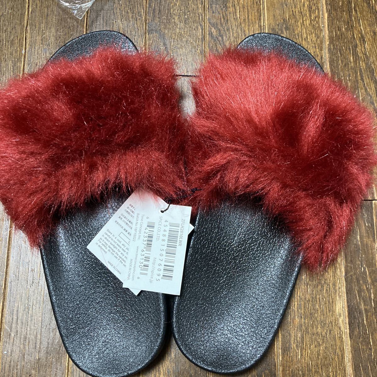  новый товар мех сандалии mo Como ko нежный красный красный Raver сандалии L23-23.5 примерно нежный красный мех 