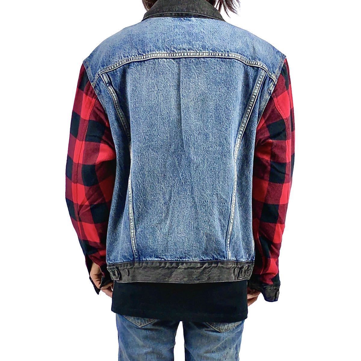 新品 levi's リーバイス ネル チェック 袖 スリーブ セカンド 2nd タイプ Gジャン デニム ジャケット オーバー サイズ ビッグ シルエット_画像4