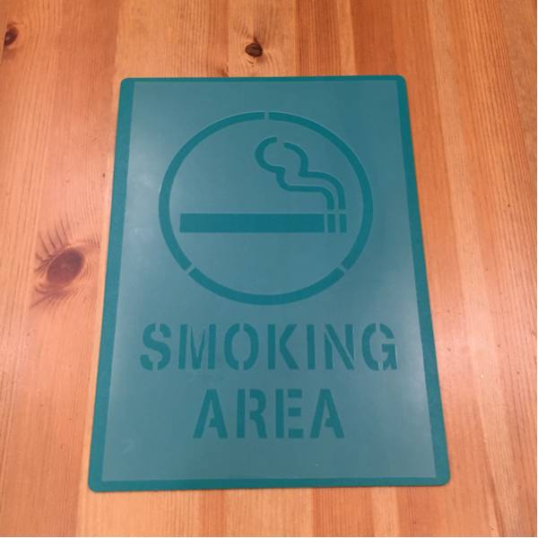 No.69 stencil seat cigarettes cigarettes smoke . smoking place SMOKING AREA signboard America man front stencil plate 