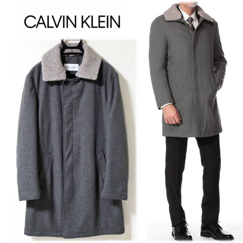 《CALVIN KLEIN カルバン・クライン》新品 定価88,000円 スタンド襟ボア ウール混 中綿コート 40Ｒ(L)A1534