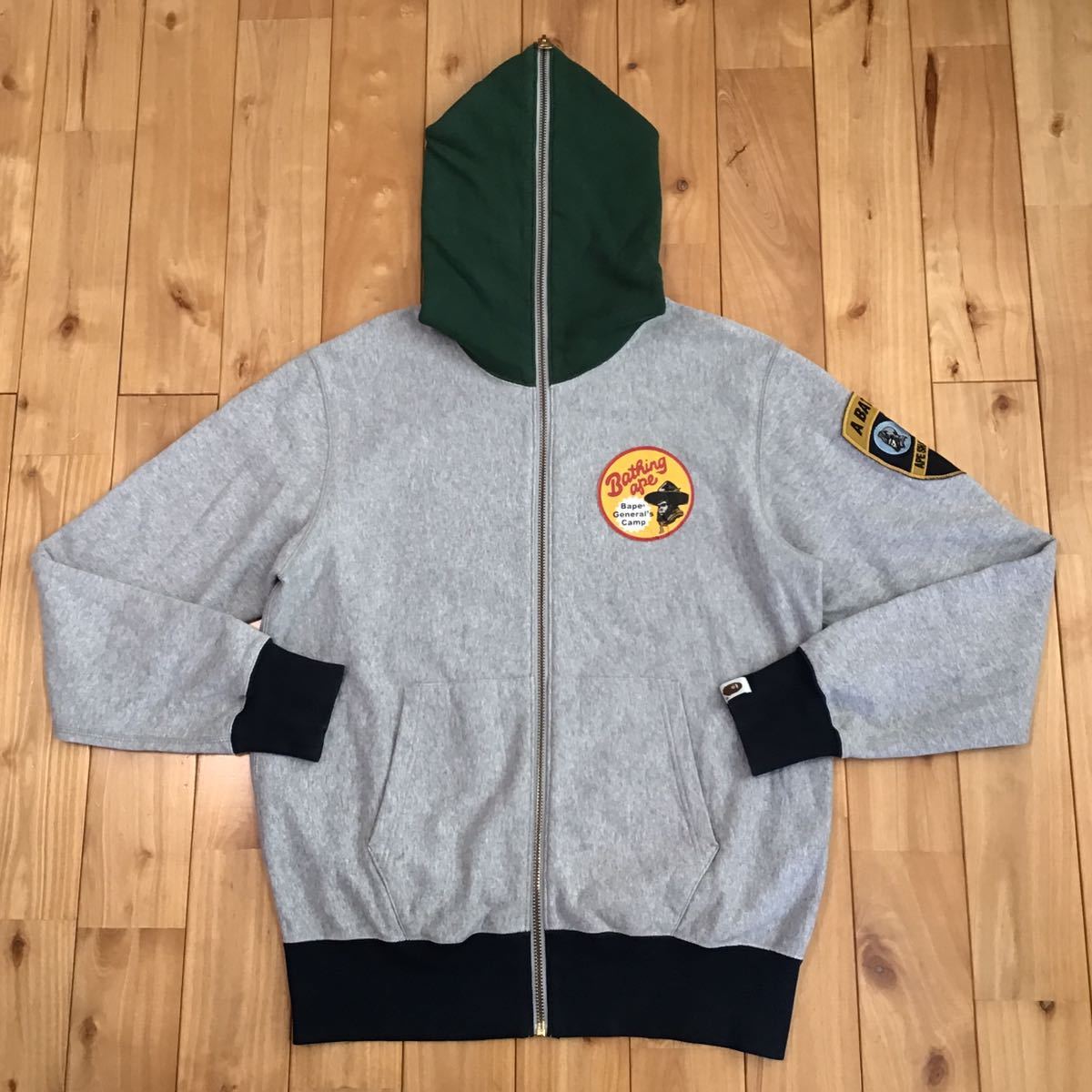 BAPE logo フルジップ パーカー Sサイズ a bathing ape full zip hoodie グレー エイプ ベイプ アベイシングエイプ general 807