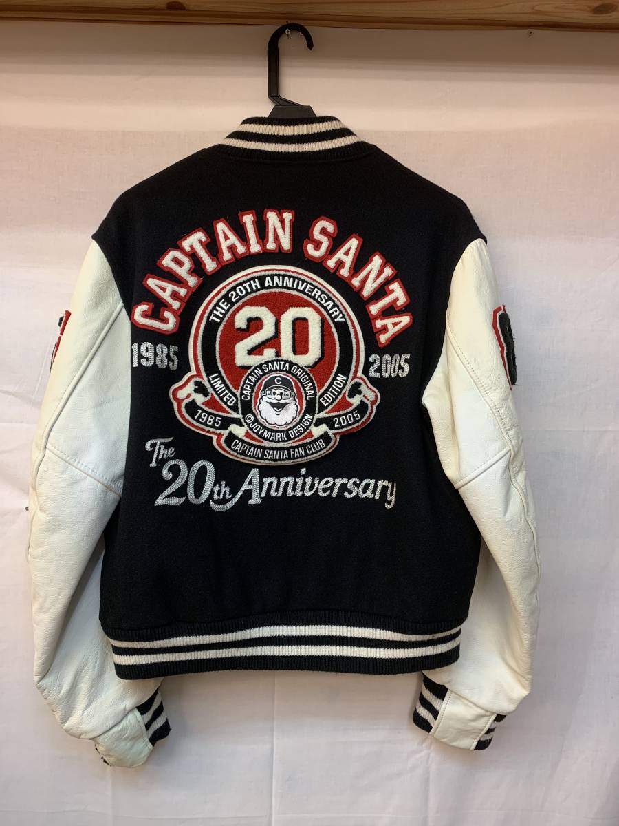 限定品 USA製 CAPTAIN SANTA キャプテン サンタ 20th Anniversary スタジャン ジャケット L ブラック ホワイト 袖  革 レザー ウール 刺繍