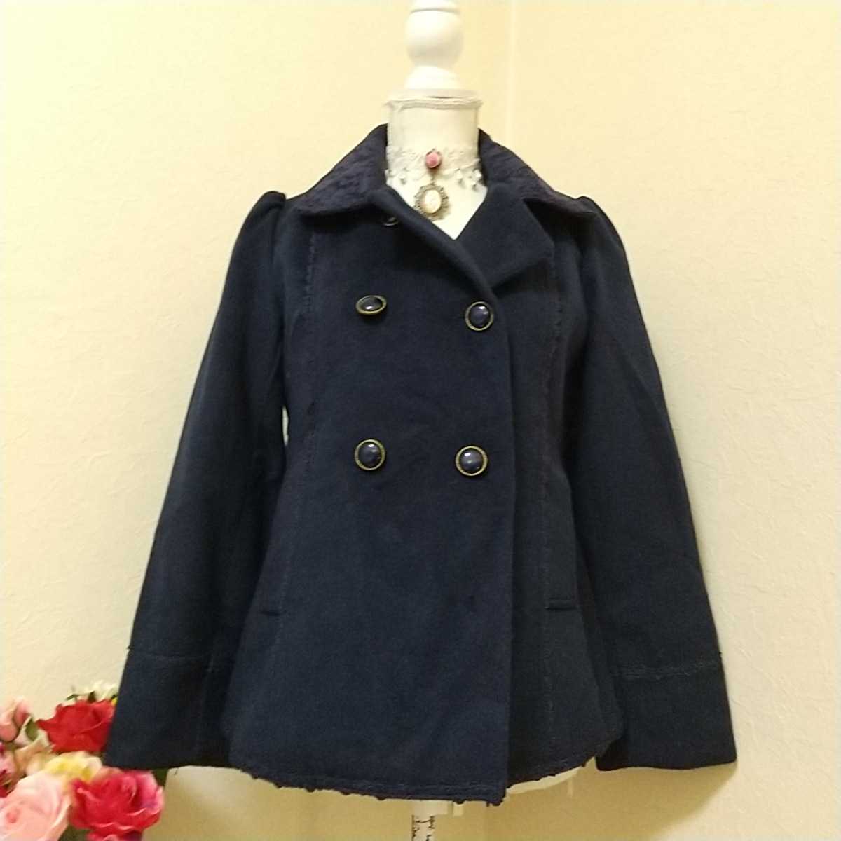 ( new goods ) winter thing liquidation!axesfemme change button attaching ... race collar race decoration stitch gold . button ....~. wool style pea coat navy blue color size M**