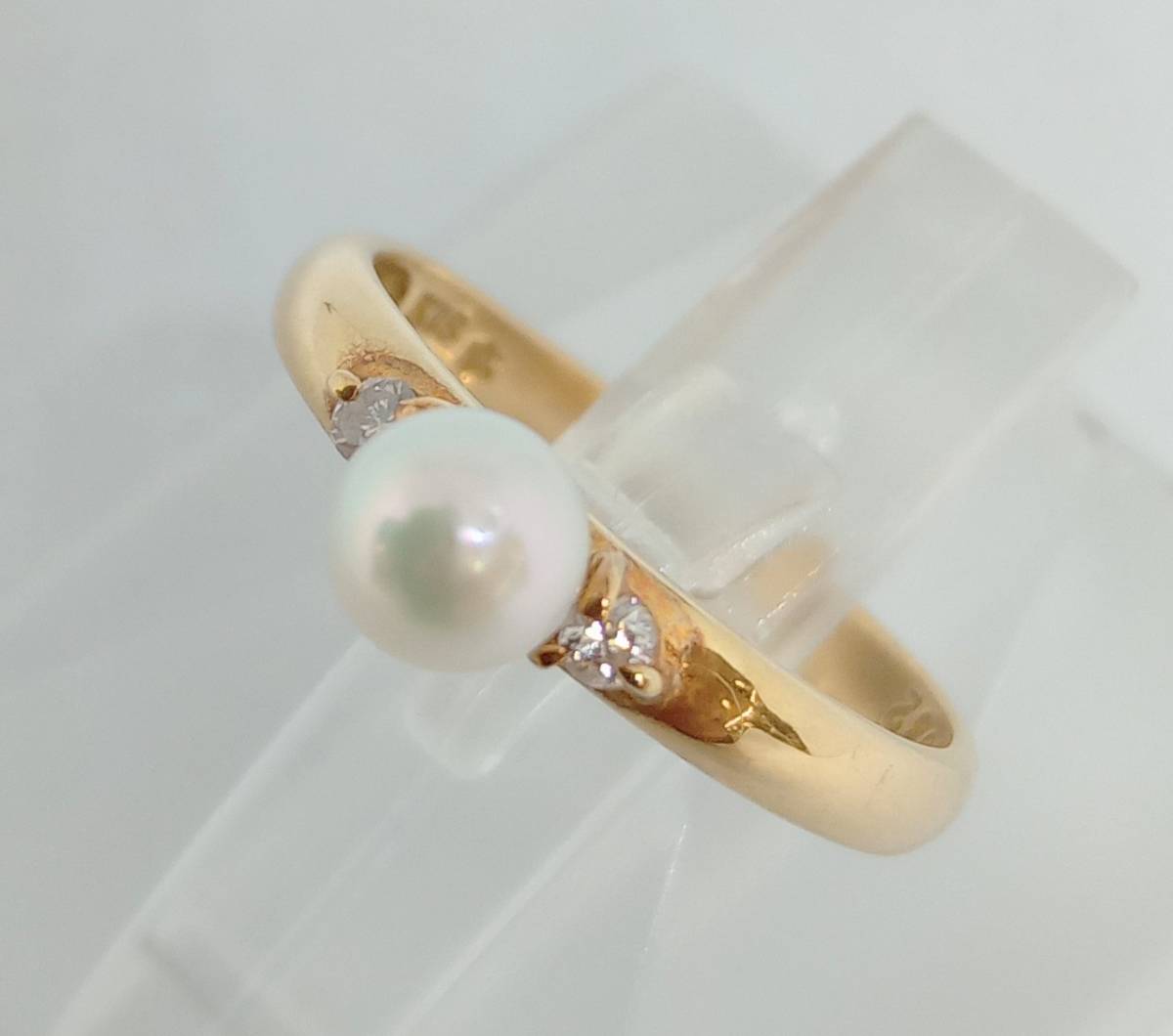 【激安大特価！】 シンプル K18 真珠 総重量1.2g ソーティング付き デザイン 石付き 色石 レディース 18金 YG イエローゴールド 指輪 リング 3号 イエローゴールド
