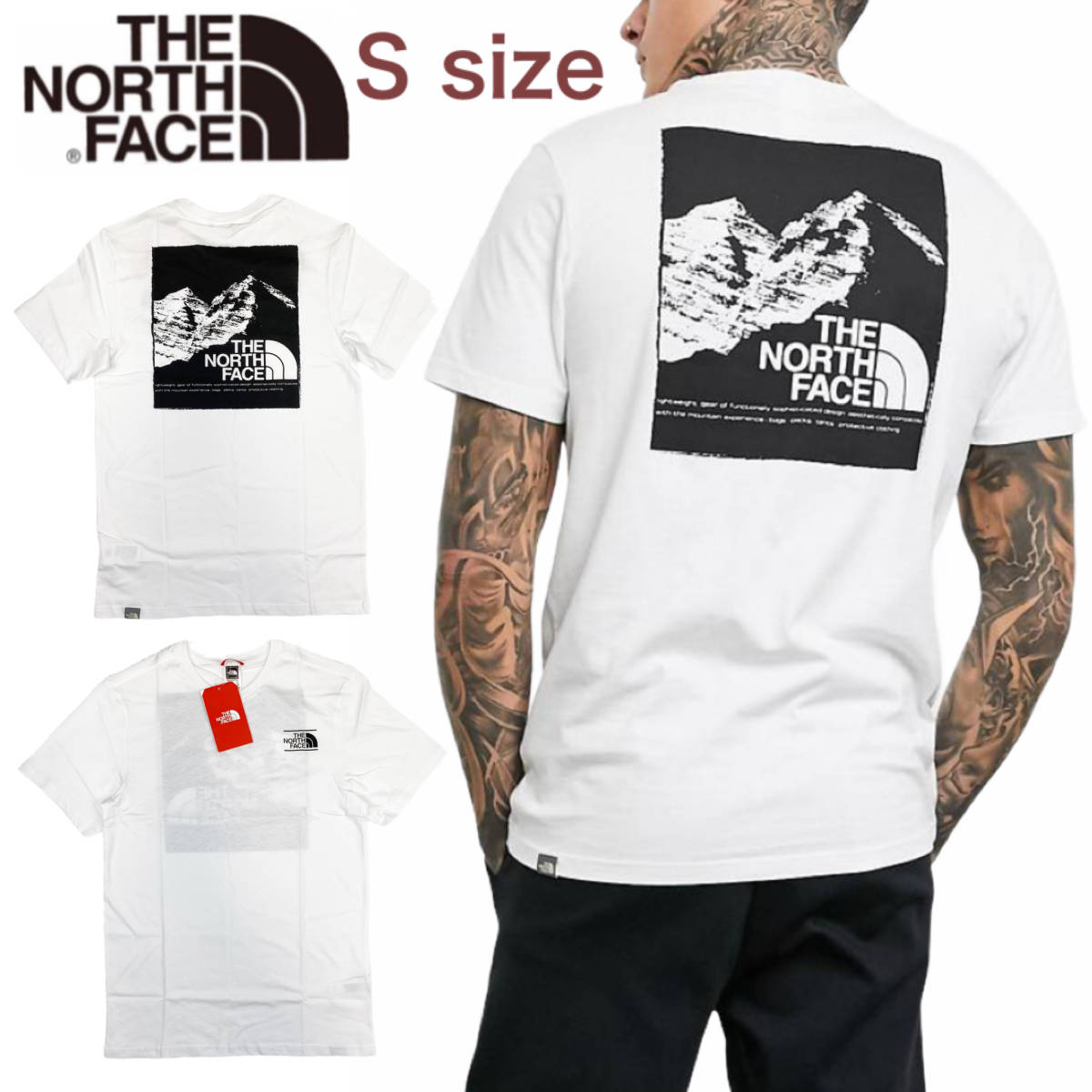 ノースフェイス Tシャツ ボックス 半袖 グラフィック バックロゴ トップス ホワイト Sサイズ NF0A3S3R THE NORTH FACE GRAPHIC TEE 新品