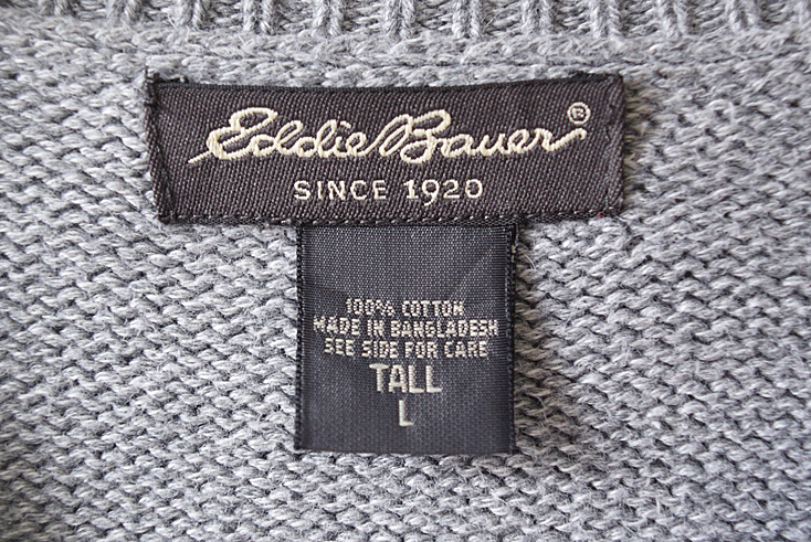 【送料無料】エディーバウアー コットンニット Vネック セーター 灰色 グレー メンズL Eddie Bauer USA アメリカ古着 CH0661