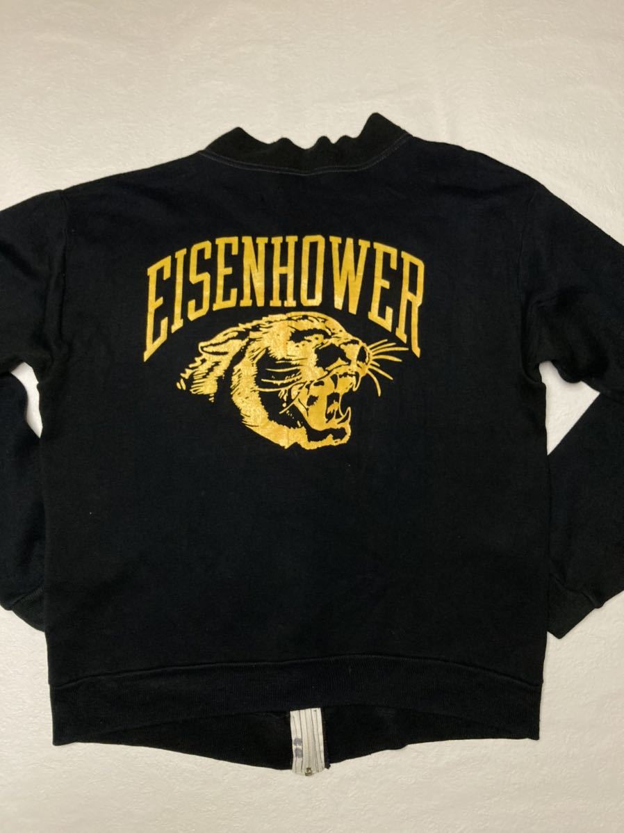 ◆ Champion ◆ チャンピオン 良好 70s ヴィンテージ オリジナル バータグ EISENHOWER 2段 ロゴプリント zipup スウェット ジャケット M 黒