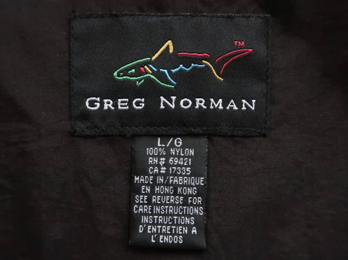 80's 90's GREG NORMAN ネオンカラーシャークプリント ブラックナイロンプルオーバージャケット 表記L 実寸XL程度/ビンテージアノラック黒_画像8