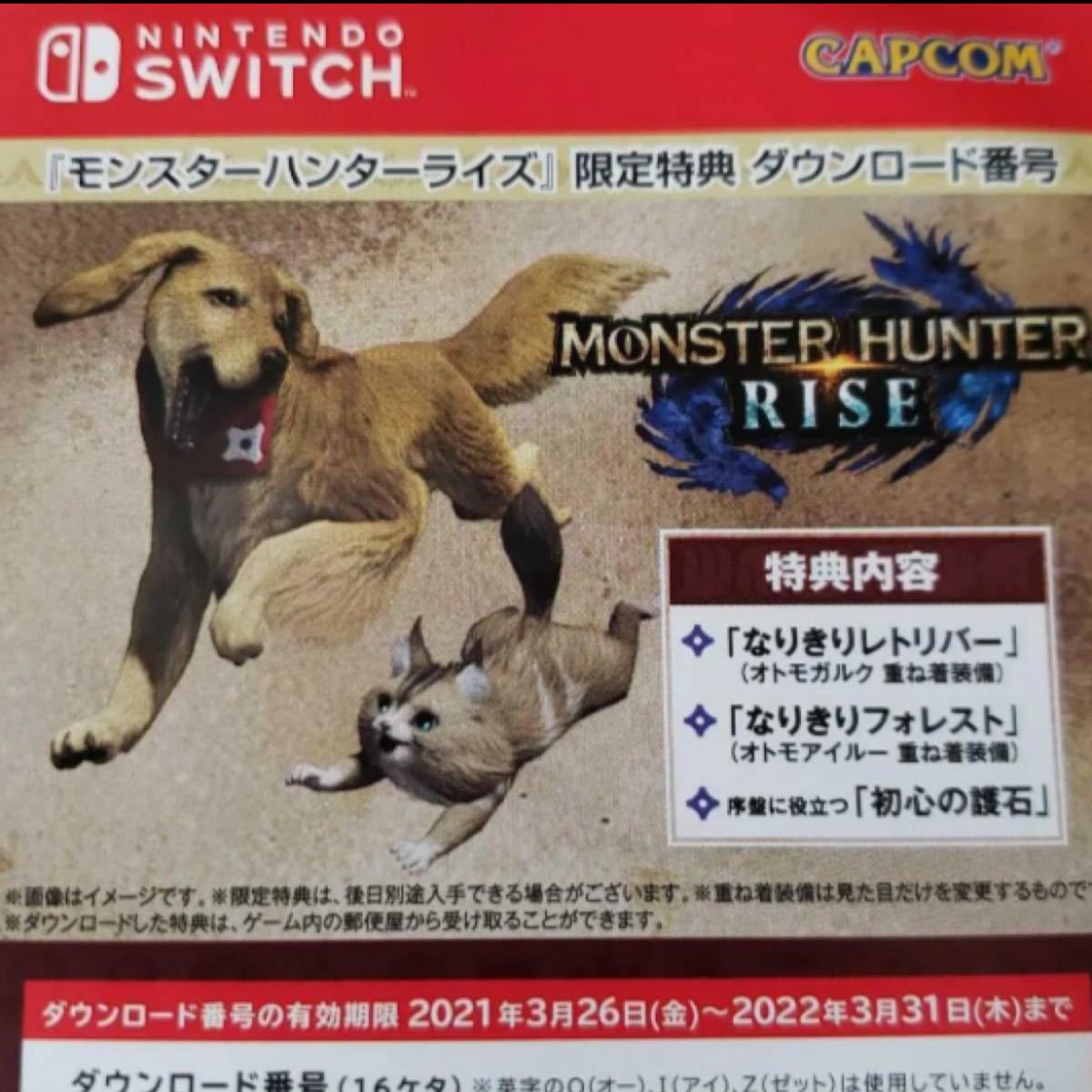 『モンスターハンターライズ』初回限定特典 ダウンロード番号　ニンテンドーSwitchソフト