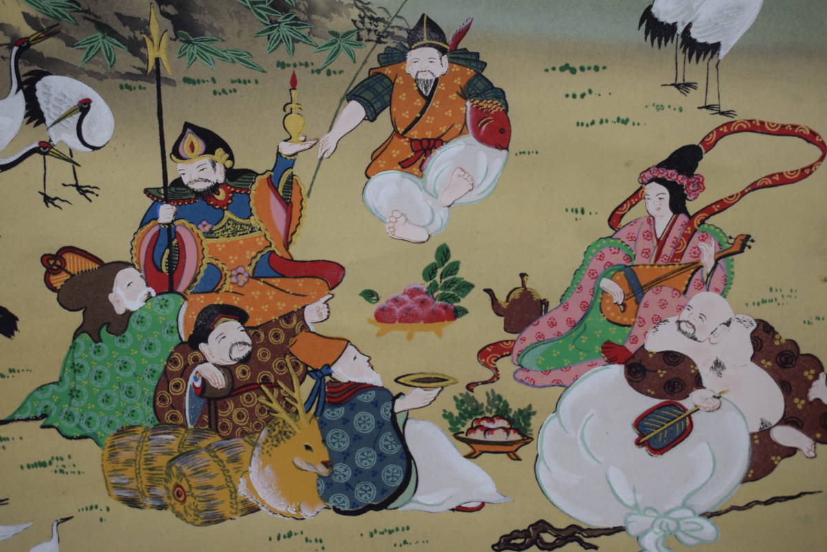 真作】紫峰/七福神と百鶴図/群鶴/掛軸☆宝船☆Y-454 真作】紫峰/七福神と百鶴図/群鶴/掛軸☆宝船☆Y-454