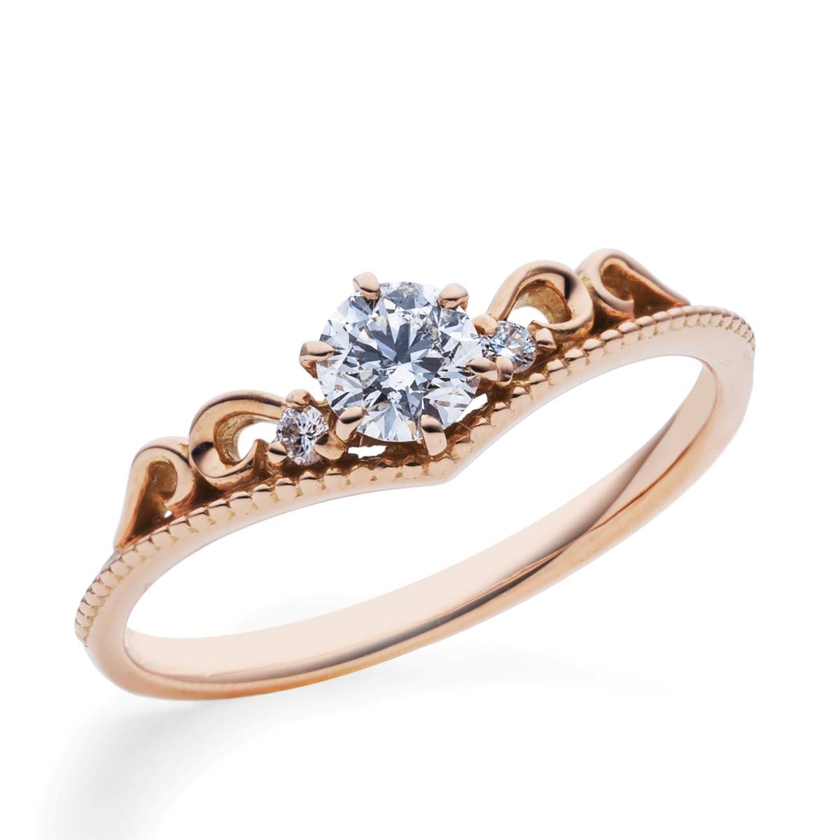 [teli максимально высокий ] розовое золото K18PG 18 золотой размер исправление бесплатный! Tiara design бриллиант 0.352ct D-SI2-EX кольцо кольцо [ оценка есть ]