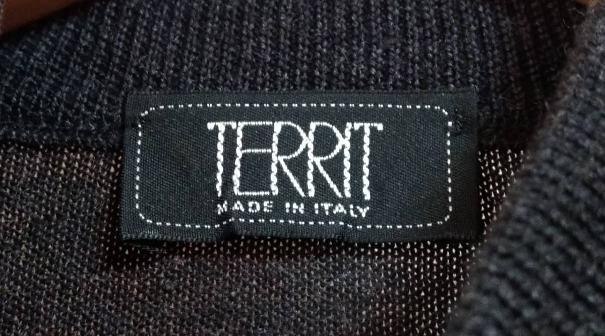 TERRIT [テリット]長袖 ハイネック ニット シャツ/サイズ７/着丈:74cm/黒/ブラック/セーター/ウール/イタリア製/トップス/美品/未使用品_画像3