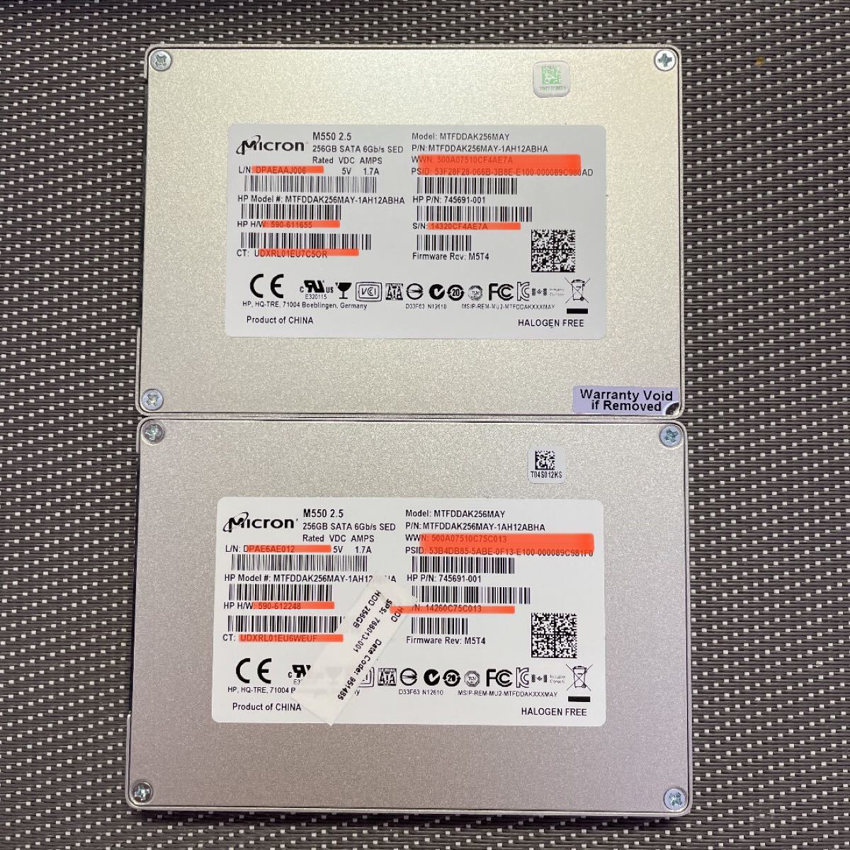 Micron SSD 2.5インチSATA 256GB/二枚セット使用時間4600.7659