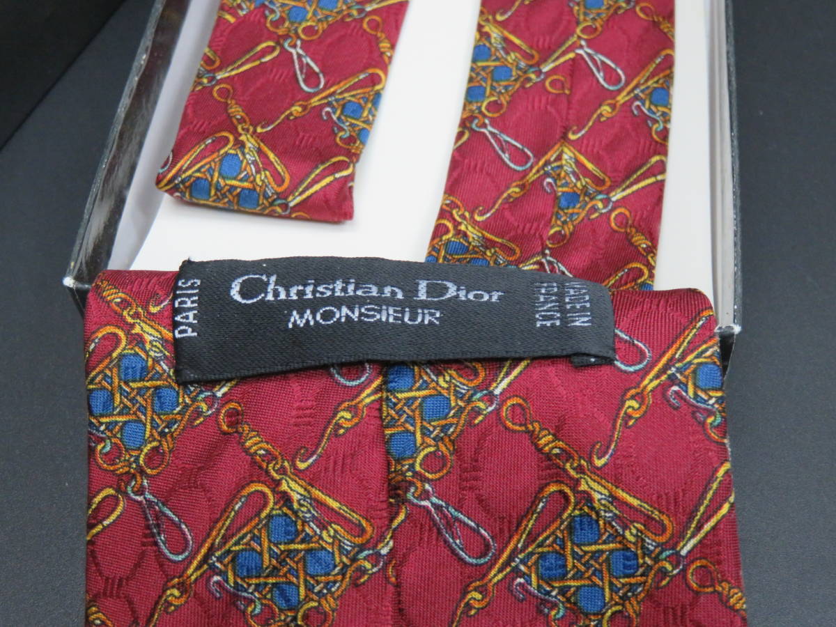 Christian Dior クリスチャン・ディオール メンズ ネクタイ 赤×文様 ビジネス スーツ 服飾小物 ブランド R34910_画像3
