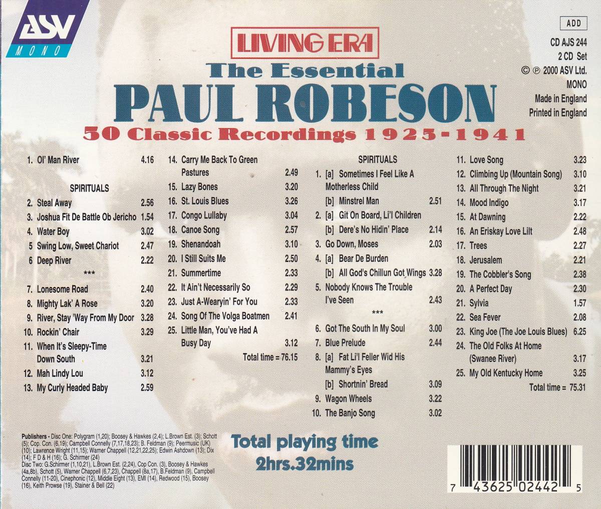 輸 Paul Robeson The Essential Paul Robeson 2CD◆規格番号■AJS-244◆送料無料■即決●交渉有_画像2