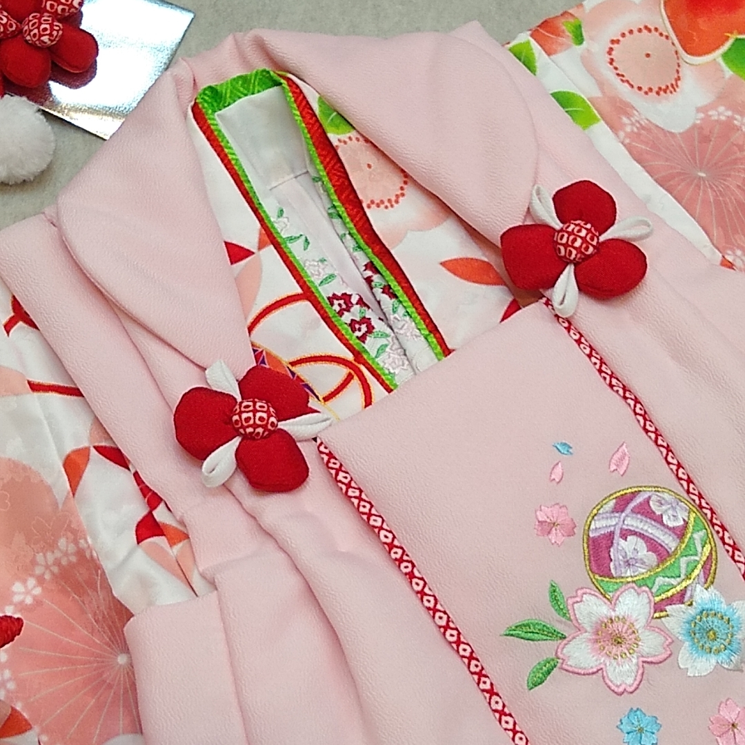 七五三 着物 3歳 mi495 被布・着物7点セット 刺繍 友禅柄 花柄 新品