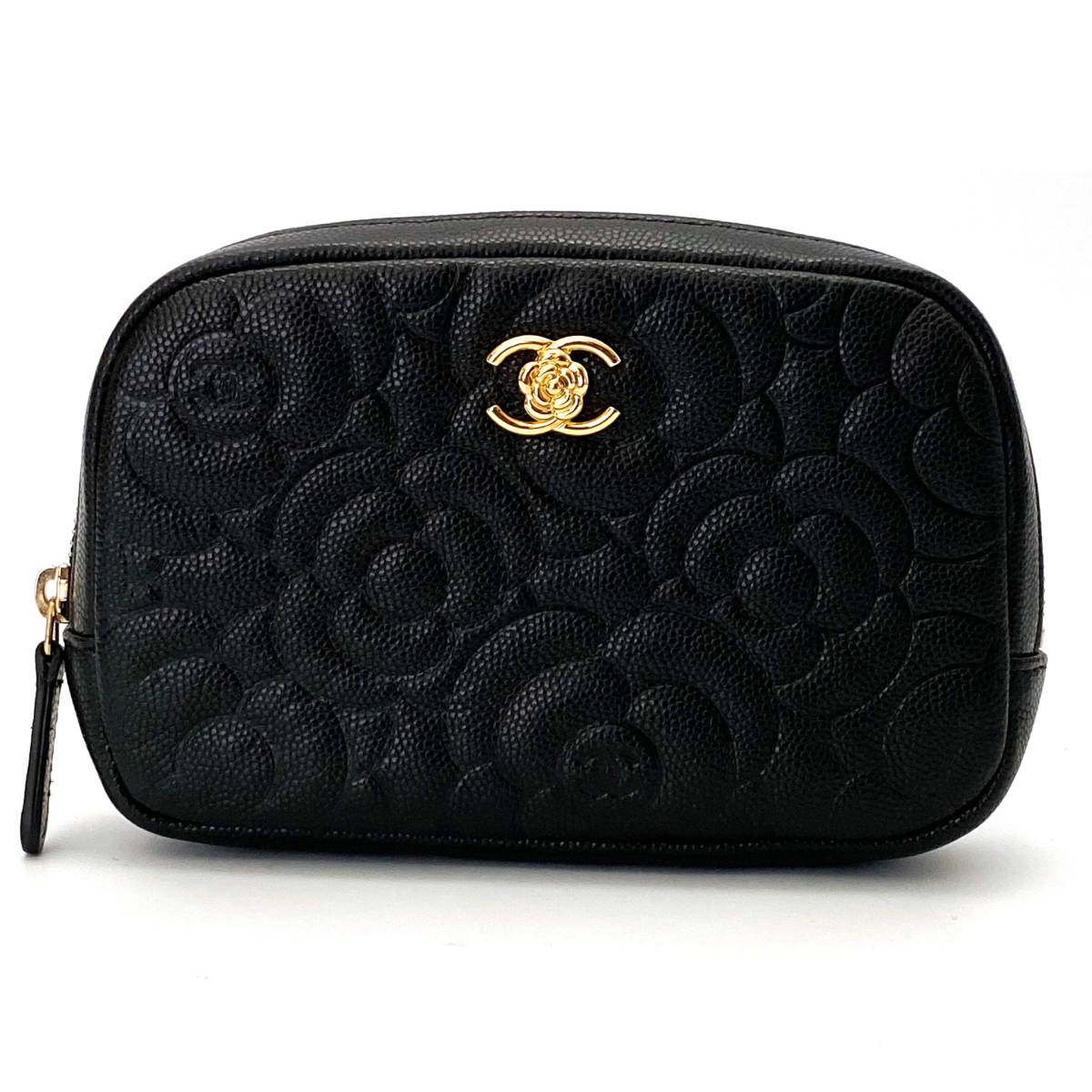 ◇新品同様◇ シャネル CHANEL キャビアスキン カメリア ポーチ 黒