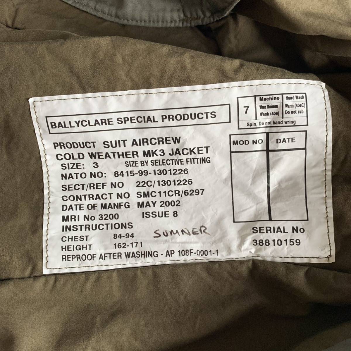  England army RAF MK3 flight jacket size3 mk4