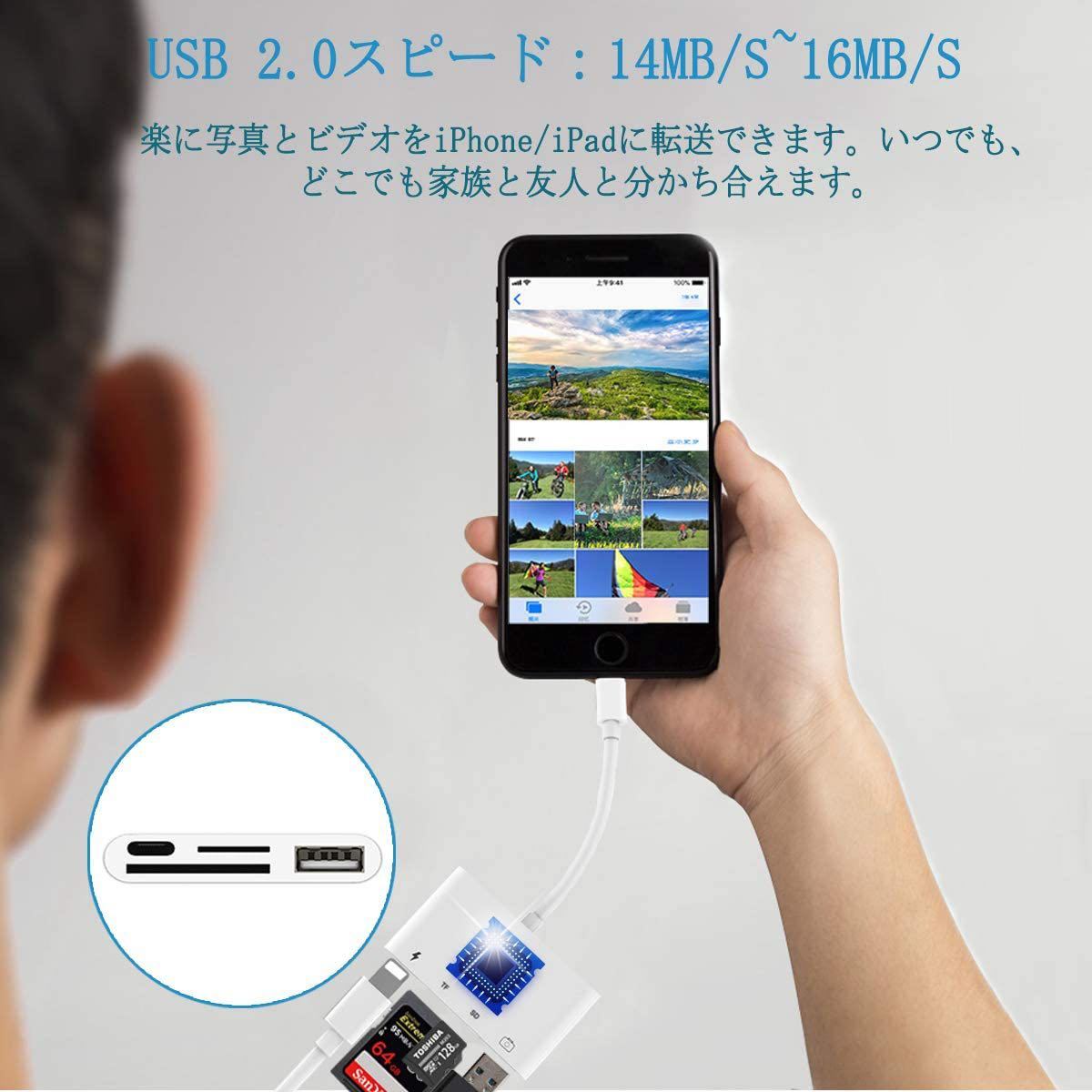 iPhone SD カードリーダー 最新 iOS14 双方向 データ転送 充電