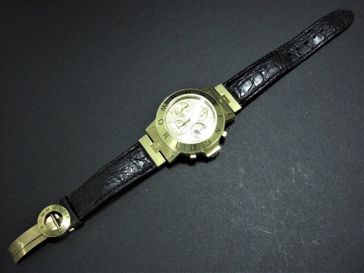 18 pure gold 18K abroad limitation! regular price approximately 450 ten thousand! serial stamp & chronograph & month .& month & day of the week display & winding BOX attaching! self-winding watch complicated clock! Hunting World 