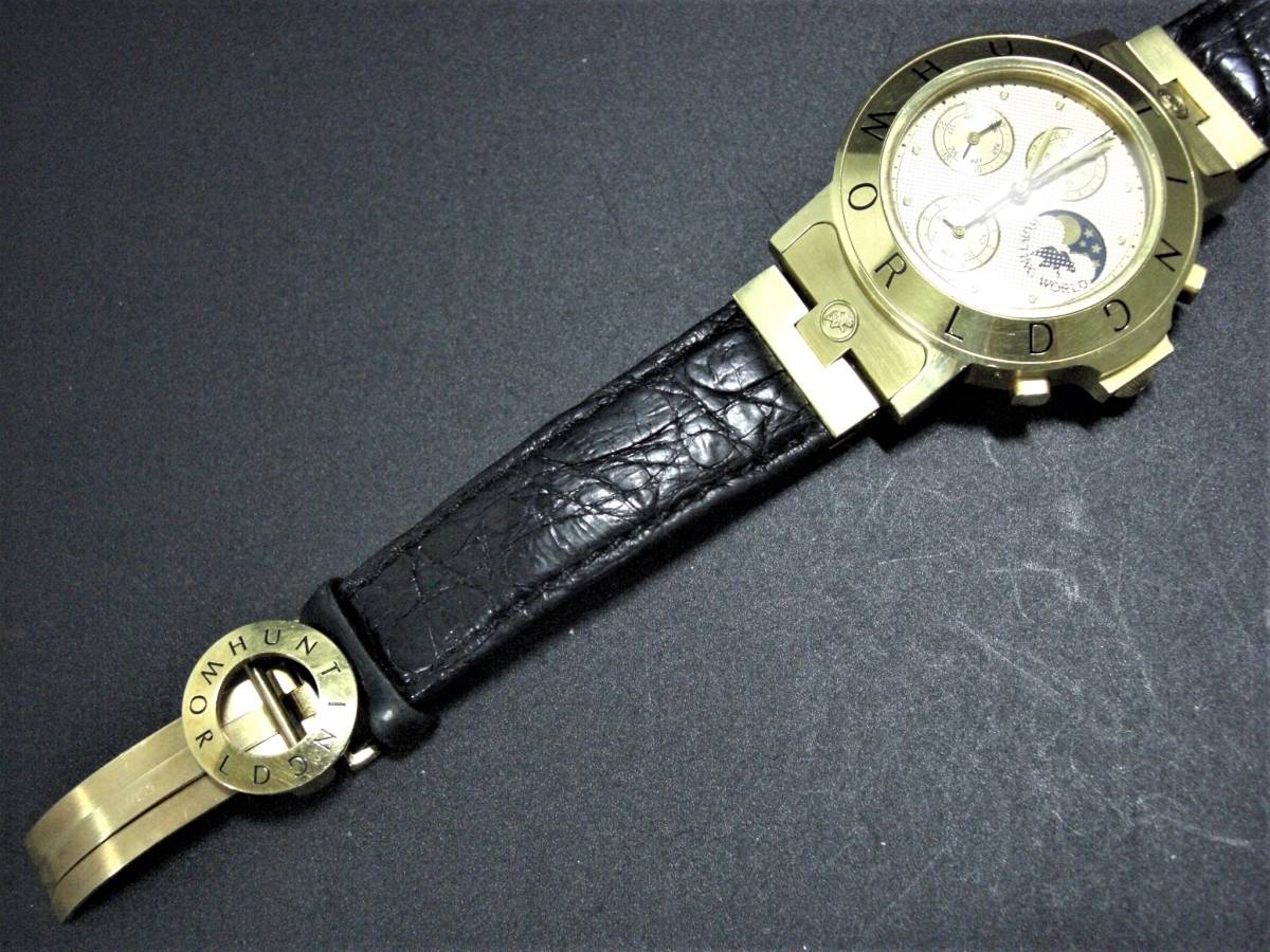 18 pure gold 18K abroad limitation! regular price approximately 450 ten thousand! serial stamp & chronograph & month .& month & day of the week display & winding BOX attaching! self-winding watch complicated clock! Hunting World 