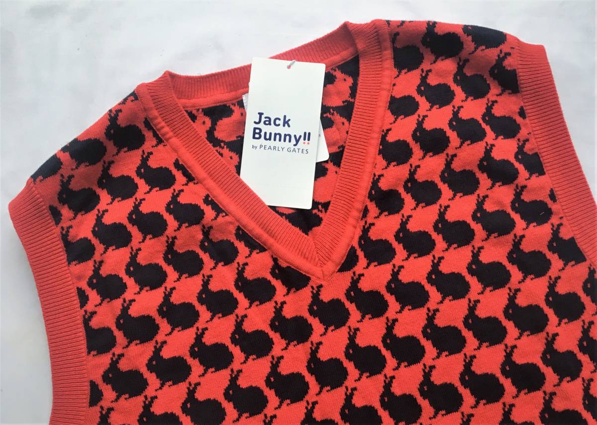◇Jack Bunny◇ジャックバニー◇ニットベスト◇6◇レッド ★特価20%OFF★ジャックバニー セーター ネイビー×白 ニット フロントロゴ ジュニア・キッズ 140 ゴルフウェア Jack Bunny